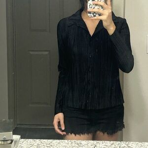 Black Pleated Button-Up Shirt